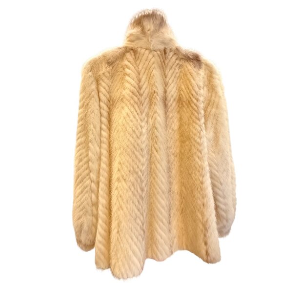 Vintage White Mink Fur Swing Jacket • Chevron Pelts • Women’s Large - Picture 3 of 15